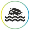 flood car icon, flooded road, natural disaster, auto in water waves, line symbol Royalty Free Stock Photo